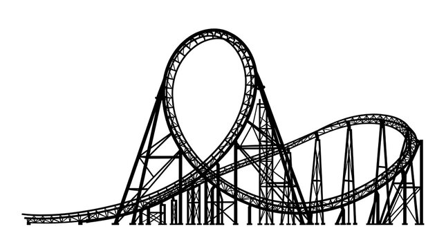 Roller coaster track silhouette against clear white background.