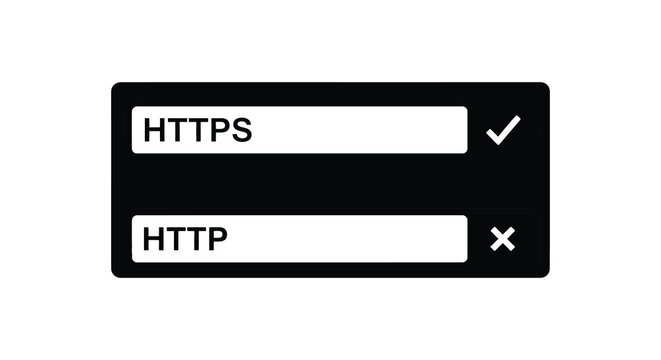Https versus http security protocol comparison with checkmark and cross icons