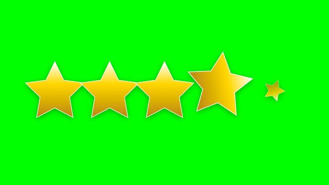 Four and a half golden stars rating icon isolated on a green screen background for reviews