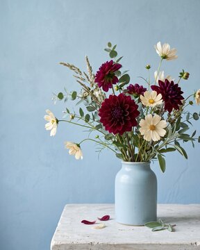 Colorful flower bouquet in a ceramic vase