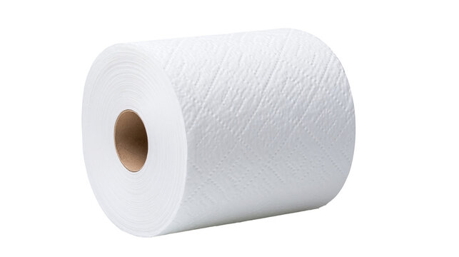 Soft white toilet paper roll with embossed texture and brown cardboard core