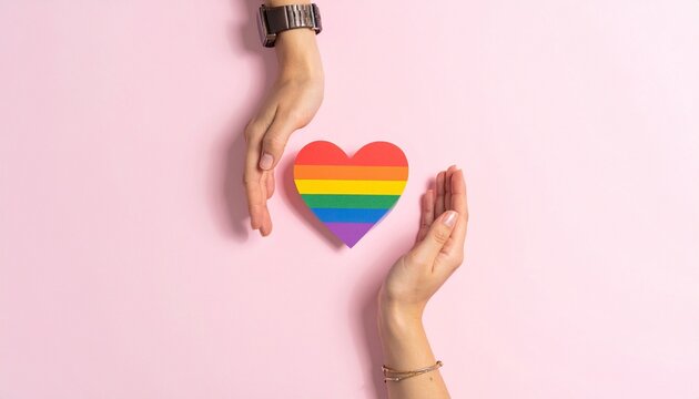 Hands holding rainbow pride heart