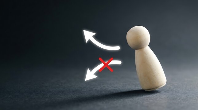 Positive And Negative Choice Concept With Wooden Peg Doll And Arrows