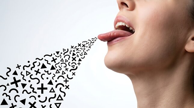 Stuttering Concept With Tongue Releasing Abstract Symbols And Chaotic Speech
