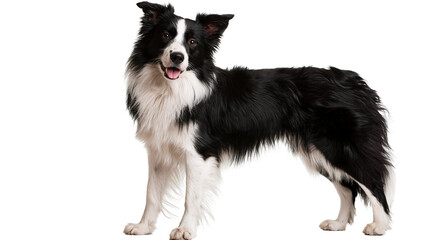 Obraz premium Black and white Border Collie dog standing with mouth open and tongue visible