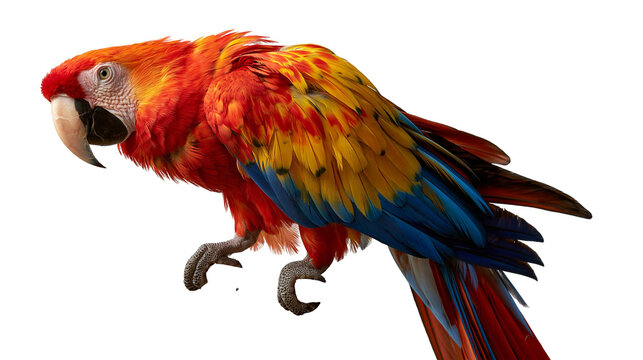 Scarlet macaw parrot with vibrant red yellow and blue plumage feathers