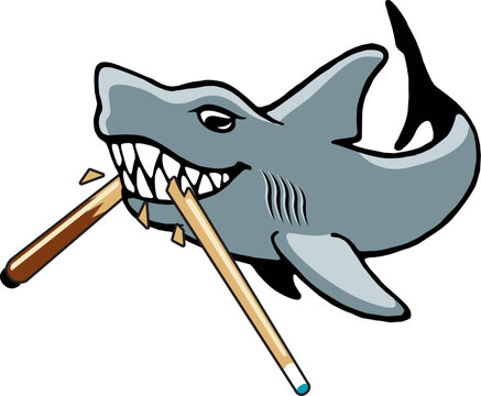 shark biting pool/billiard cue in half