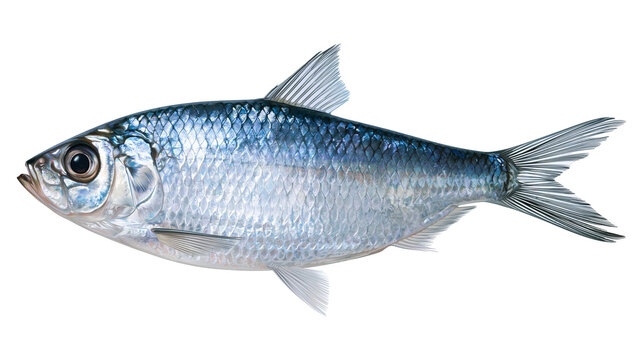 Shiny silver herring fish with detailed scales and fins