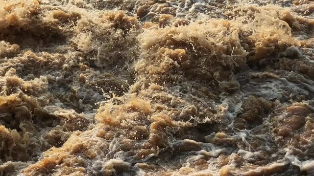 Slow Motion of Raging Muddy Water Flash Flood