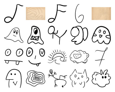 Doodle icons and hand drawn character graphic elements isolated PNG on transparent background doodles icon element characters illustration