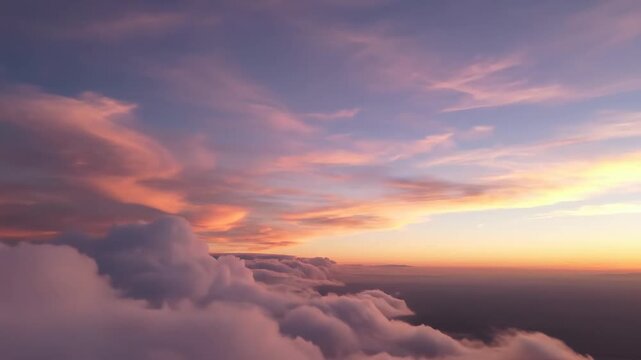 Golden sunlight illuminates swirling clouds above a dense cloudscape during a sunset sunset sky hour atmospheric weather aerial