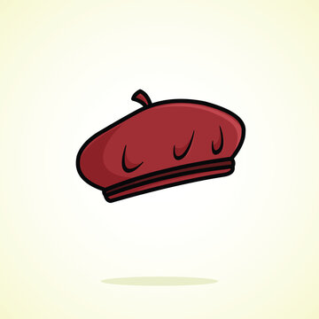 Stylish red beret cartoon icon isolated on transparent background. French inspired fashion headwear illustration in clean flat vector style.