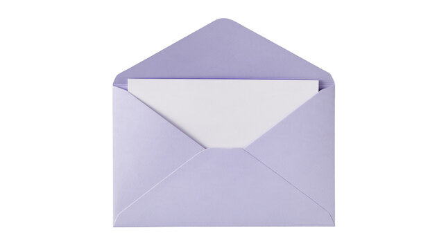 Light purple paper envelope with a blank white card insert