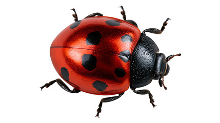 Shiny red ladybug with black spots and textured black head © dominica