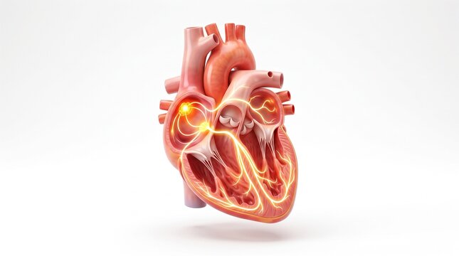Human Heart Showing Natural Pacemaker Cells and Electrical Conduction Pathway