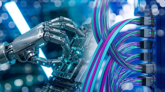 Robotic Arm and Fiber Optic Cables in Advanced Automated Manufacturing