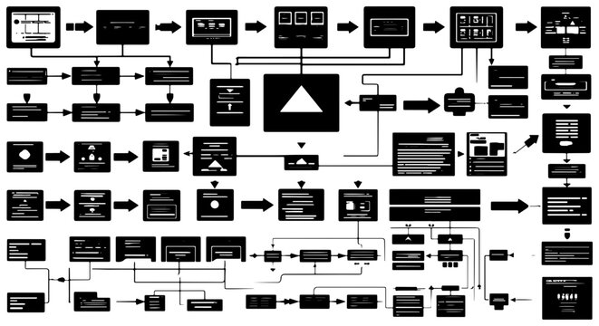 Complex Flowchart Diagram, Process Map, System Architecture, Business Workflow, Data Structure, Technical Blueprint, Information Hierarchy, Decision Tree, Algorithm Visualization