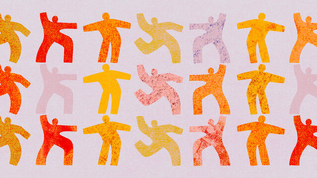 Colorful stylized people in motion illustration