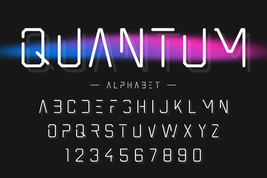 Futuristic minimal font. Sans serif alphabet with uppercase letters and numbers. Thin geometric typeface for science, technology and space design. Vector