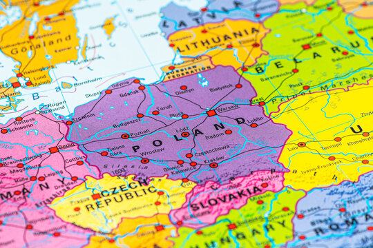 Political map of Central Europe, with a particular focus on Poland