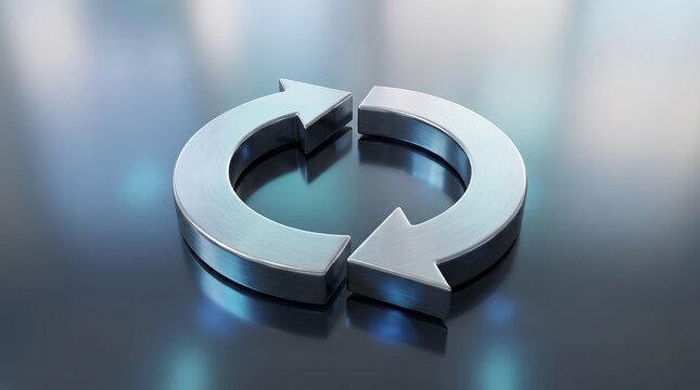 Metallic circular arrow icon representing recycling and system refreshes.