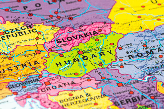 Political map of Central and Eastern Europe, with a particular focus on Hungary