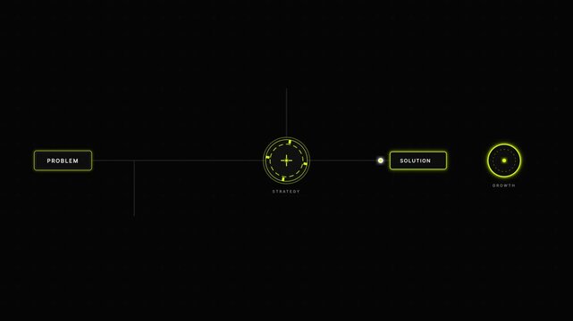Strategic problem solving and growth process infographic concept on black background