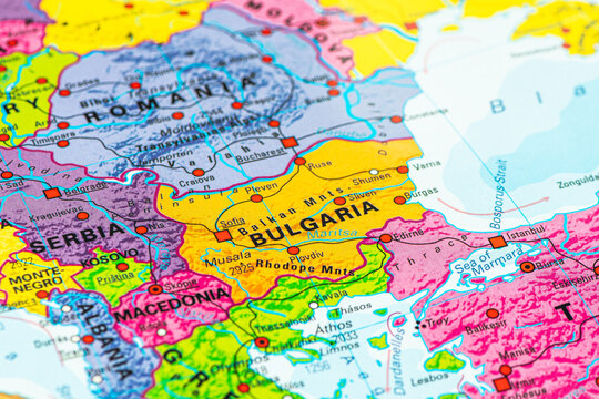 Political map of the Balkan Peninsula and Southeastern Europe, with a particular focus on Bulgaria
