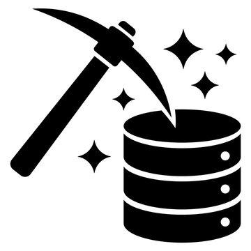 Data Mining Icon with Pickaxe Striking a Database Server