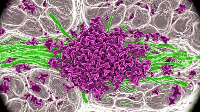 Abnormal misfolded proteins interacting with healthy proteins inside brain tissue, representing prion disease