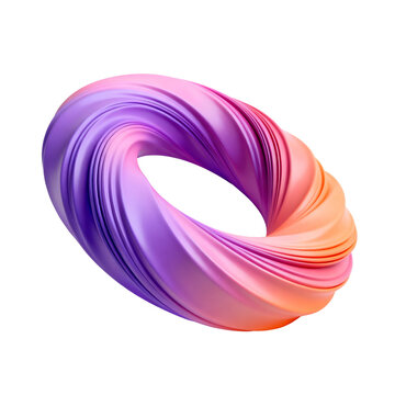 [Transparent Background PNG]Twisted Gradient 3D Abstract Ring Sculpture on White Background