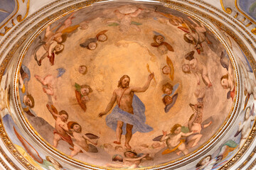 Fototapeta premium Pisa - The fresco of Resurrected Jesus amon the anggels in the side cupola of church Chiesa di San Frediano by Domenico Cresti (1559–1638).