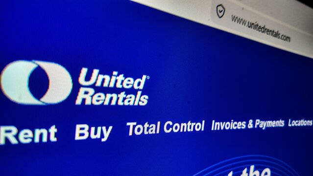 a computer screen  with united rentals website displayed..