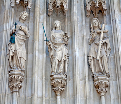 Vienna -  Three theological virtues from west portal of Minoriten gothic church (cca 1360).
