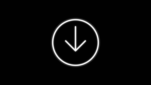 White download arrow inside a circle on a black background
