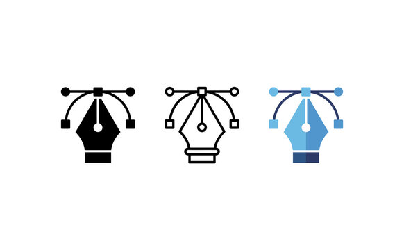 Vector pen tool icons set, digital graphic design curve editing symbols, bezier path anchor point illustration for creative software