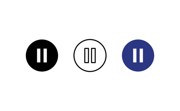 Minimalist pause button icon set, circular media player control symbols, flat vector UI elements for video and audio playback