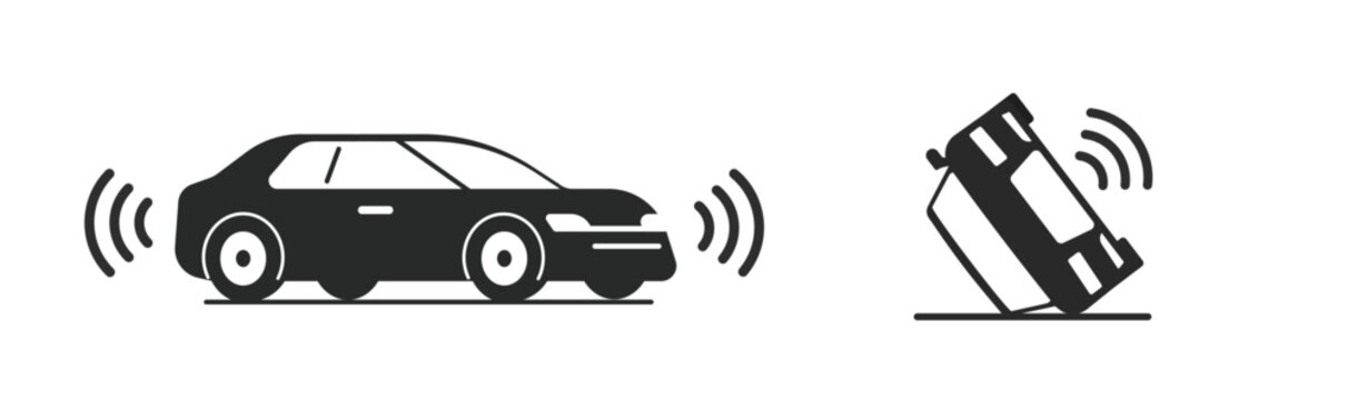 Car distance alarm icon simple minimal ui graphic set, vehicle accident collision safety warning caution sensor sign symbol, auto crash proximity detect system technology, driving emergency radar