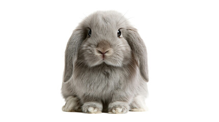 Fluffy grey Holland Lop rabbit sitting and looking forward © Clementine