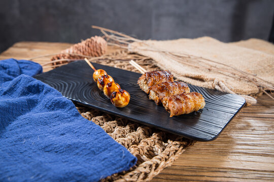 Japanese skewers with meat and dango glaze