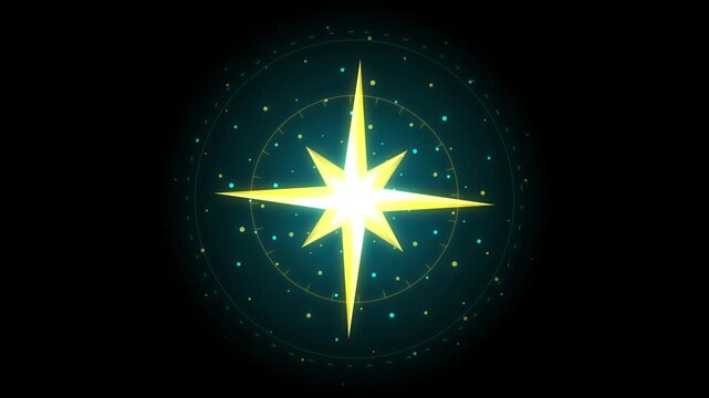 Glowing abstract star Hud with rotating circular data interface with motion background.
