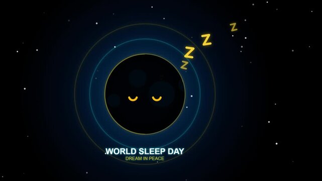 Sleep day motion with sleeping moon and zzz symbols