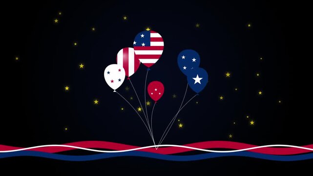 Patriotic usa balloons animation with stars and wavy ribbons for independence day celebration with motion background.