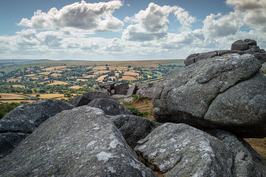 Scenic Rocky Dartmoor Landscape Wild Moorland Granite Tors Devon Countryside England