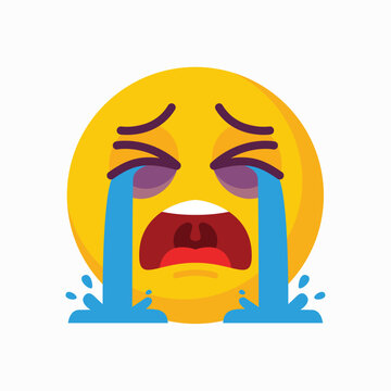 Crying face emoji vector illustration with streaming tears