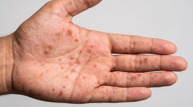 Secondary syphilis rash on palm, STI awareness