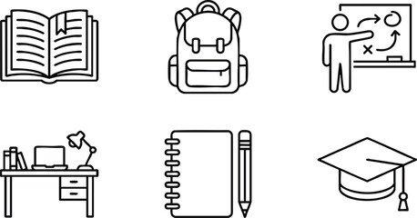 Fototapeta premium Education and school supplies icon set in black