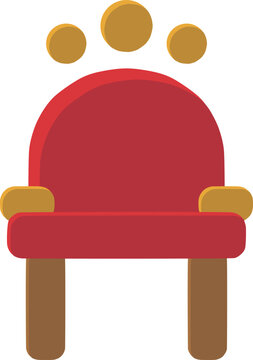 Royal Throne Chair Flat Vector ,Minimalist Red King Seat Icon for Game UI and Festive Graphics