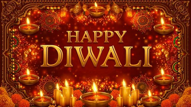 Happy Diwali and Deepavali greeting motion background featuring a traditional glowing diya lamp and festive animation.