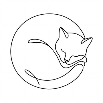 Cat sleeping vector line art illustration